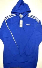 Adidas men Essential French Terry 3-Stripes Full-Zip Hoodie Royal Blue White XL