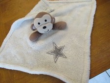 Brown Monkey Security Baby Blanket ivory cream gray star 15" lovey