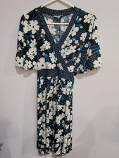 Enfocus Studio Women 14W Faux Wrap Dress Floral Boho Flutter Sleeve Back Tie