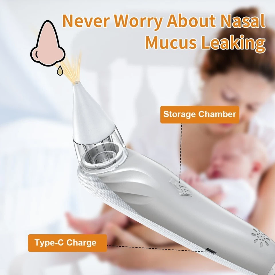 婴儿鼻吸器,电动婴儿吸鼻器带可调节 3 级-米色 — 第 3/4 张图片