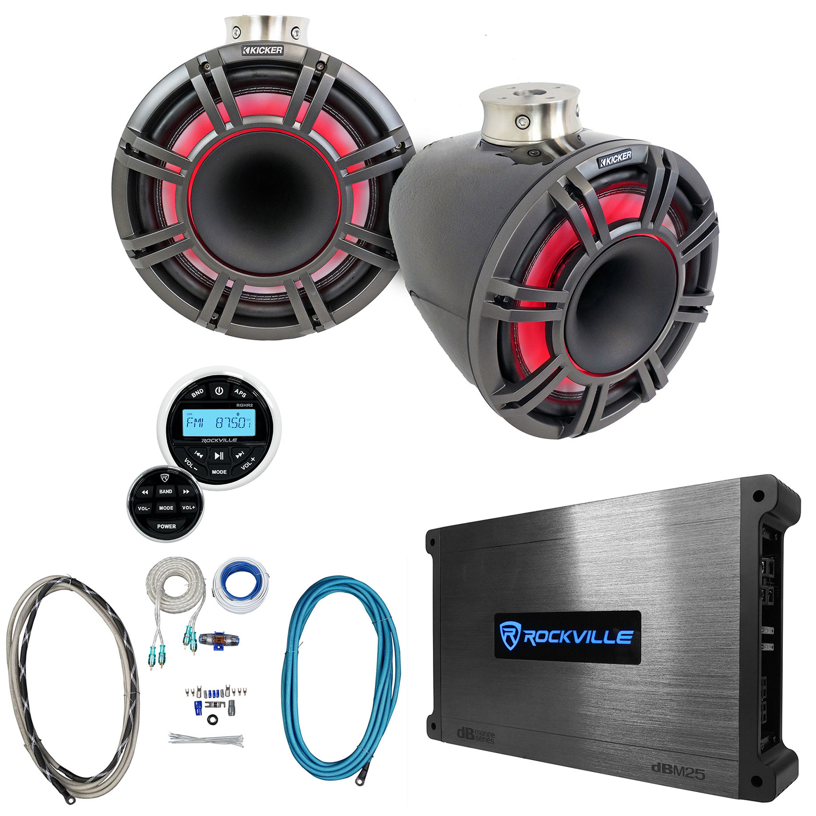 2 Колонки KICKER 47KMFC11 11 для морской лодки с плоским креплением на башне Усилитель Приемник 204690₽