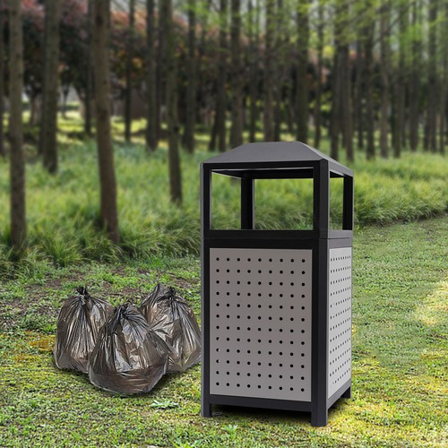 15 Gallons Steel Garbage Can For Outdoor Use Trash Receptacle With ...