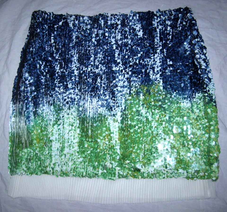 NUEVO CON ETIQUETAS Zara W&B Colección Azul Verde Ombre Lentejuelas Minifalda, Damas Talla M