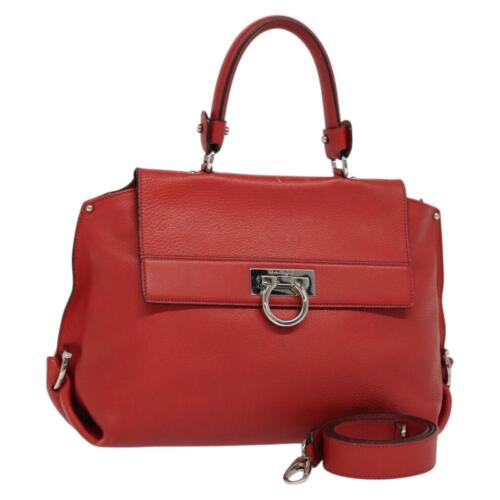 Salvatore Ferragamo Sofia Gancini Handtasche Leder 2-Wege rot silber authentisch EC253