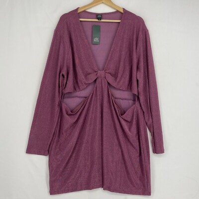 Wild Fable Juniors Size 3X Cut Out Bodycon Short Dress Purple Lurex Long Sleeves