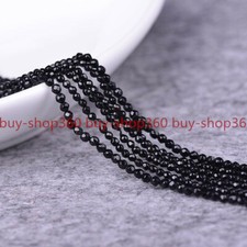 4mm Natural Faceted Black Agate Onyx Round Gemstone Loose Beads Strand 15" AAA