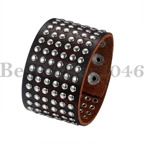 Fusamk Punk Rock Snap Bracelet - Braided Wide Leather Cuff Wristband For Men & Women