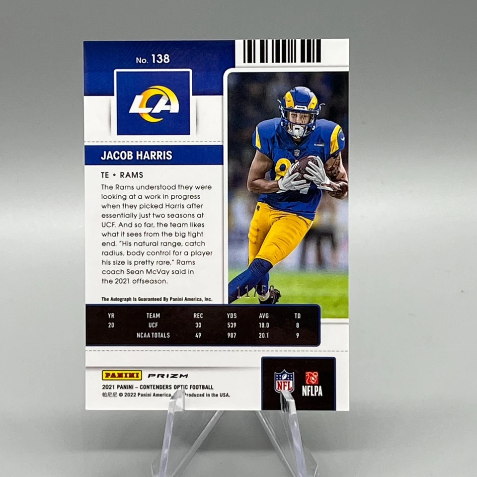 2021 Panini Contenders Optic Jacob Harris #138 Orange Prizm Rookie Auto RC /50 - Image 2 of 3