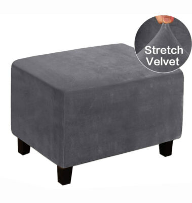 Stretch Velvet Rectangle Ottoman Cover Footstool Slipcover Protector Solid Color