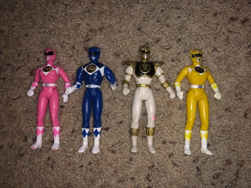 4 MMPR Power Rangers Vintage 1995 4" Action Figures Blue Pink White Yellow Lot