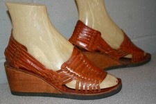 Sz 6 NOS True Vtg 70s Huarache Shoes Sandals HandMade India Leather Wood Heel