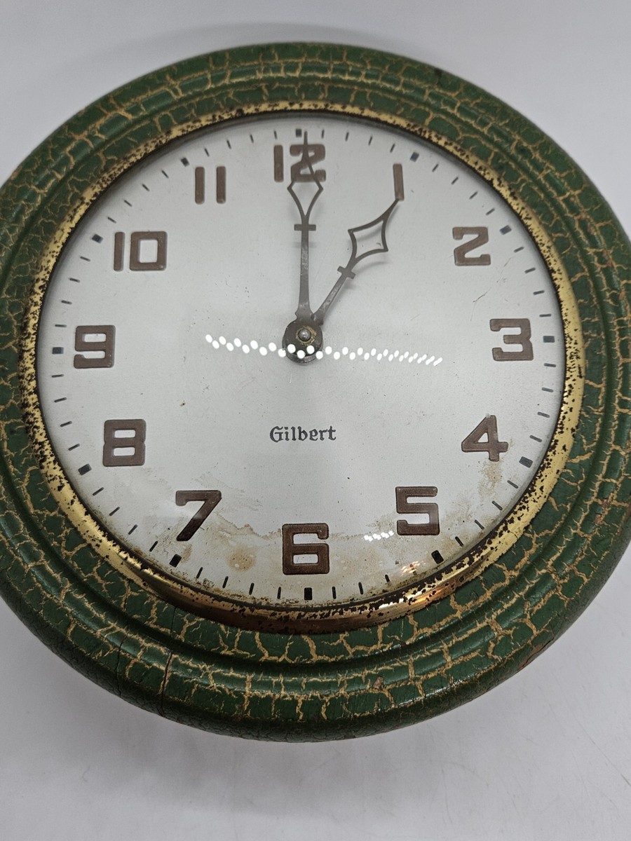 Antique Working 1940's GILBERT 8 Day Green Deco Mechanical Wind-Up