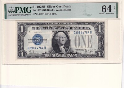 $1 1928B Silver Certificate, Fr #1602, PCGS 64 (61515)