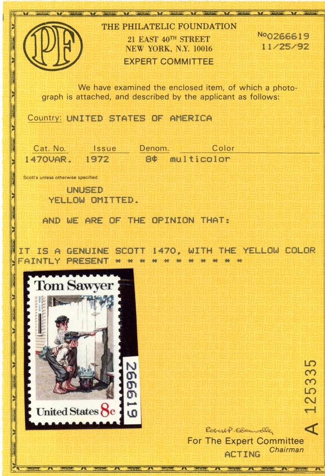 EFO 1470 VAR PF CERTIFICATE YELLOW INK FAINTLY PRESENT 1470c CATS AT $1,300.00 - Image 2 of 2