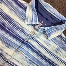 Hickey Freeman Golf Polo Blue Geometric Striped Shirt Men's Medium Performance