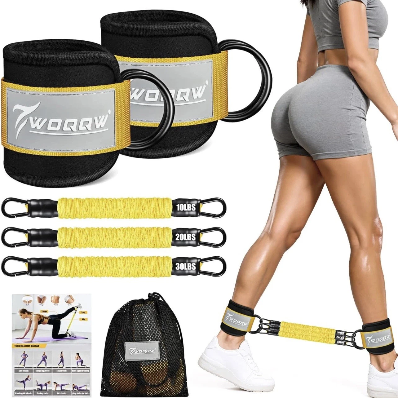 Ankle Resistance Bands Set with Cuffs Leg & Glute Workout Equipment