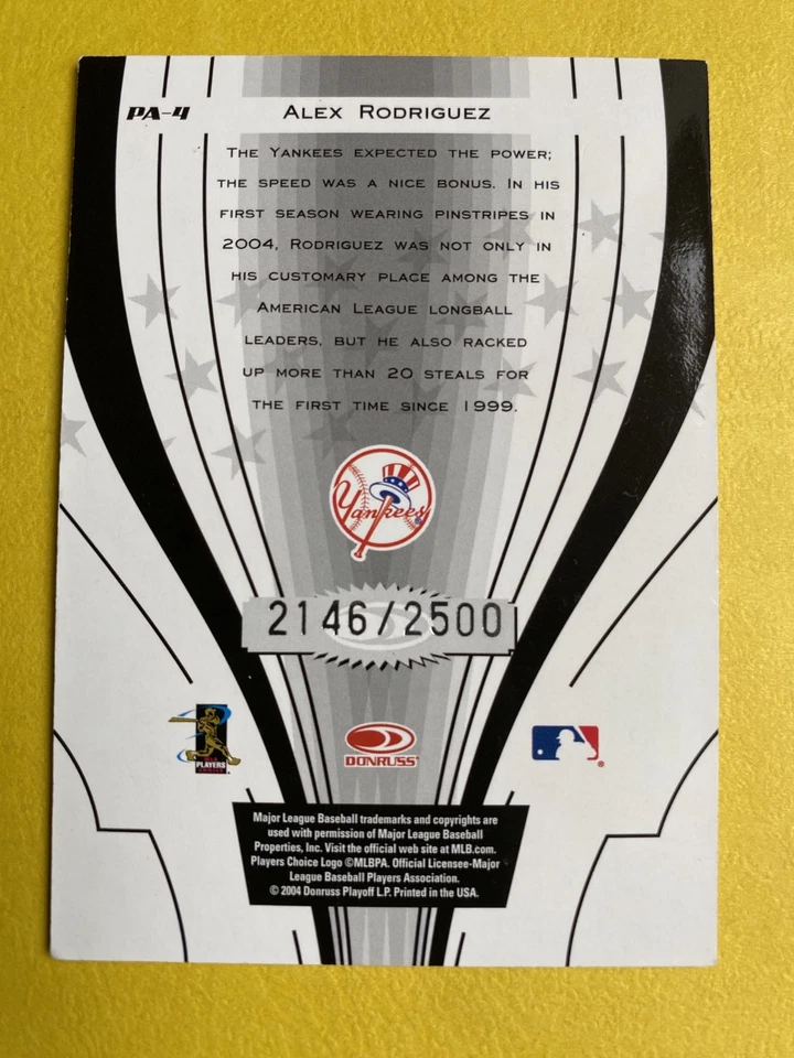 Alex Rodriguez : 2005 Donruss Power Alley 2146/2500 PA-4 - Image 2 of 2