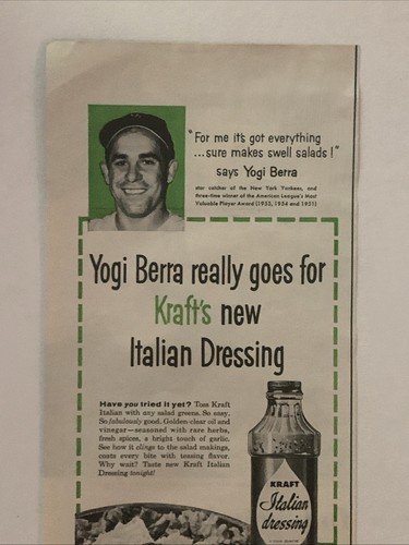 1956 Yogi Berra Kraft Italian Dressing PRINT AD It Makes Swell Salads VTG 1950s - Picture 2 of 3