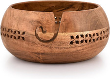 Wooden Yarn Bowl for Knitting and Crochet - L...