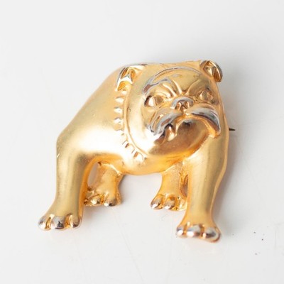 Vintage Brooch Pin AJC American Bulldog Dog Brushed Two-Tone Gold