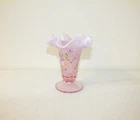 2005 Fenton Rosemilk Stretch Pink Ruffled Anniversary Vase Signed 6"