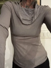 RICK OWENS Grey Knit Draped Cowl Funnel Neck Sweater Vintage SM