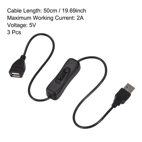 USB Cable with ON/Off Switch USB Male to Female Extension Cord 50cm ...