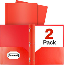 Plastic 2-Pocket Folders with 3 Prongs, 2 Pack, Red , Durable Acid-Free Poly is