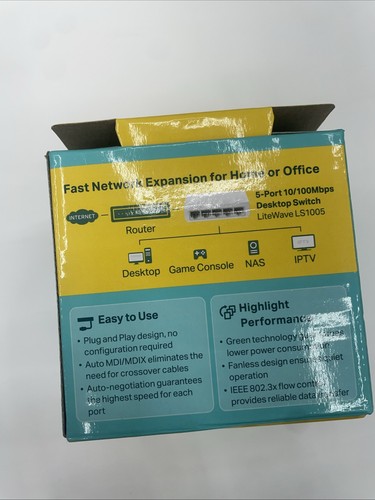 TP-Link TL-SF1005D Desk Top Switch 5 Ports 10/100MBPS, Up to 200Mbps, New Sealed - Picture 3 of 5