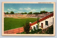 1933 Atwood Stadium in Flint Michigan Linen Postcard Curt Teich Art-Colortone