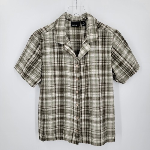 Erika Shirt Womens Medium Seersucker Button Up Green White Plaid Cotton - Picture 5 of 10