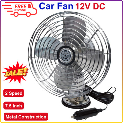 12-Volt Metal Fan Heavy-Duty Truck Car Camper Boat 2-Speed Mountable Chrome,7.5''