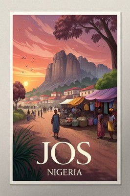 Lebendige Jos Stadt Nigeria - Kultur Afrikanische Landschaft Reise Poster A1-A4 Poster