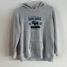 Kids Unisex Badlands ND Hooded Sweatshirt Terry Cloth Gray Buffalo XL Cotton
