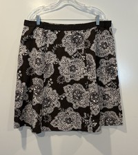 Talbots Brown White Paisley Floral Cotton A-Line Skirt Size 18 Knee Length