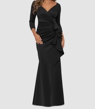 XSCAPE Women's Black Pleated Ruffled Gown Dress Size 6