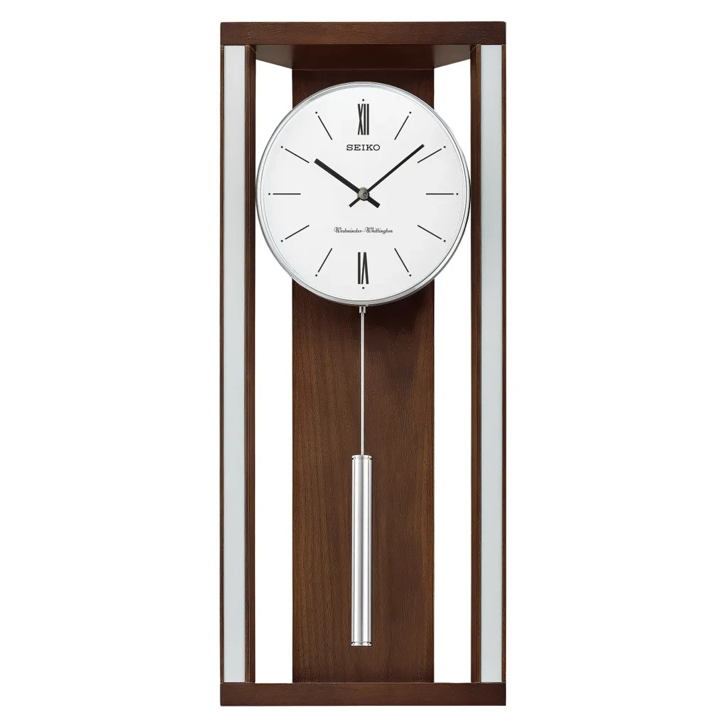 NEW Seiko Wall Clock with Pendulum and Dual Chimes Wooden Case QXH068BLH