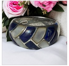 Sterling Silver 925 Lapis MOP Channel Inlay Dome Band Ring Southwestern Style
