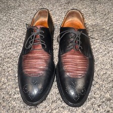 Foster Rainey Mens 10.5 Black Leather Genuine Lizard Skin Wingtip Oxford Shoes