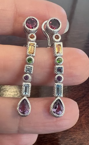 Judith Ripka Sterling Silver Multi Gemstone Dangle Earrings 1.5" - 第 4/7 張圖片
