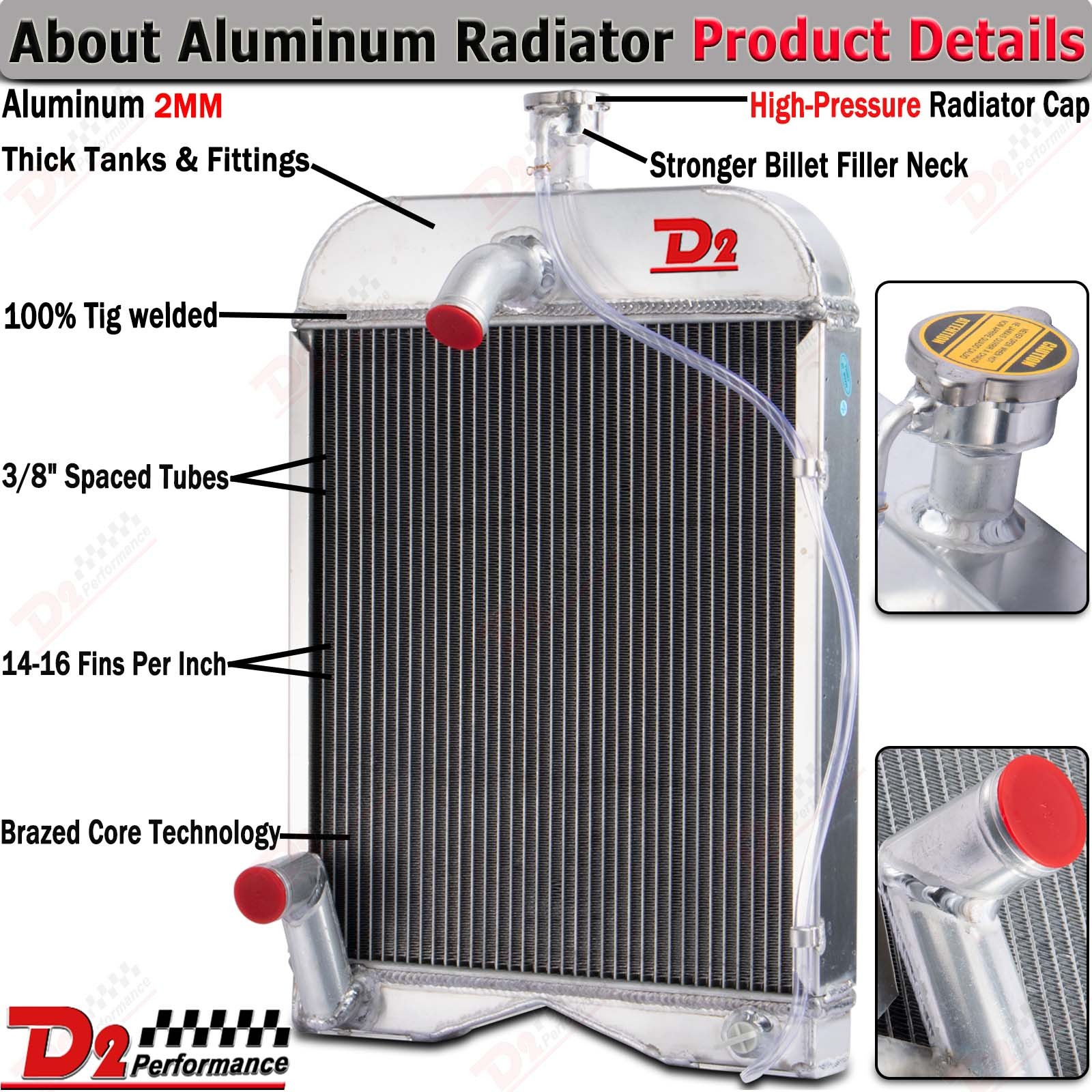 3 Row Aluminum Radiator Fit Ford 2N / 8N 9N Model 8N8005 Tractors