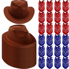 48x Cowboy Hat Bandana Set - Felt Western Party Hats for Kids Adults