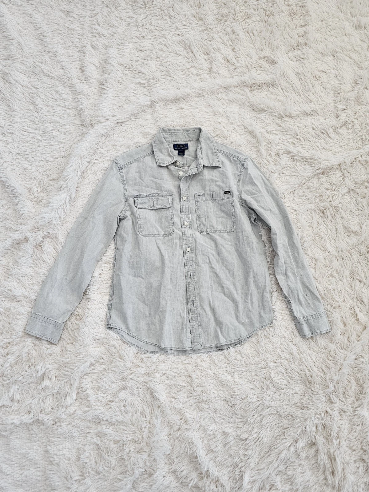 Polo Ralph Lauren Denim Longsleeve Button Up Shirt Size Large Boy Blue Cotton