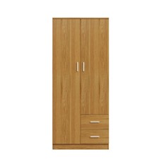 Modern 2 Doors 2 Drawers Wardrobe with Shelf Hanging Rail Clothes Storage Closet