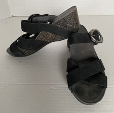 Dansko Women's Susie Sandal Size 38 /7 Cork Wedge Heel Adjustable Slide Black