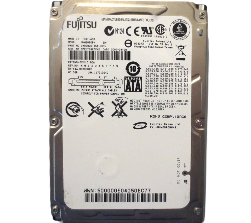 Fujitsu MHW2060BH CA06820-B54100TW 0FFFBA-00000012 (NZ2) Thailand 60gb 2007 - Image 2 of 4