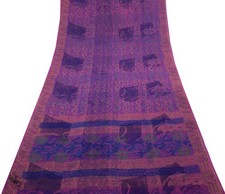 Sushila Vintage Purpl Saree 100 Pure Georgette Silk Printed Floral Craft Fabric