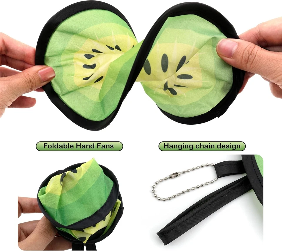 Ventiladores de mano plegables redondos de 3 piezas, ventilador plegable portátil estilo fruta refrigerador Foto 4 de 4