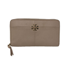 Cartera Continental Tory Burch Hiedra Cremallera Cuero Crema Cremallera Alrededor Bolsillos sin asas