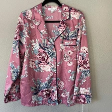 In Bloom by Jonquil Mauve Floral Sleepwear Satin Button Front PJ Shirt Large